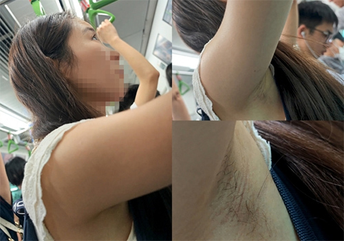 ノースリなのに腋毛が未処理系女子