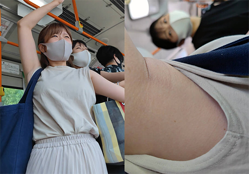 可愛いJDの全開ツル腋を下から横から